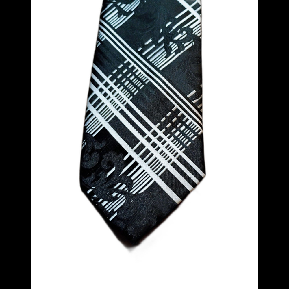 Stacy Adams Black White Plaid Damask Silk Tie